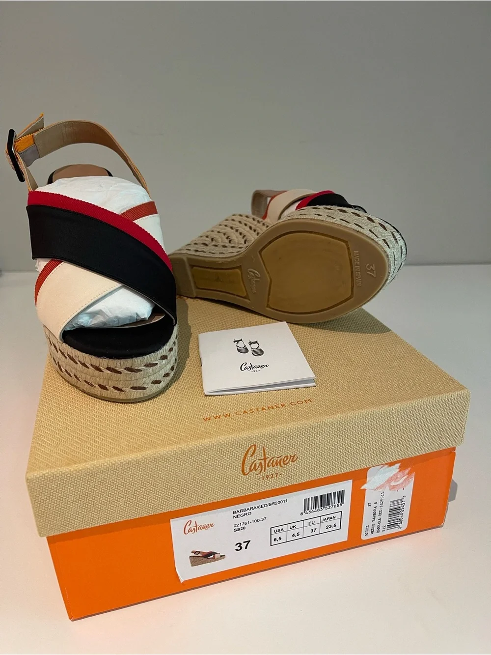 Castaner Multicolor Crisscross Espadrille Wedges — Black, Red, Cream, Tan